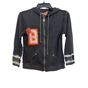 Vintage Y2K  Distressed Hoodie Womens S Black Graphic Embellished Tie-Dye Studde